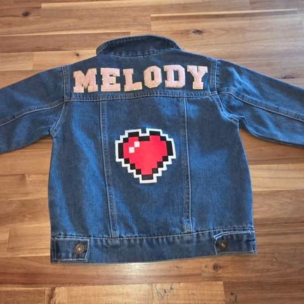 Custom Kids Denim Jacket Melody Name Heart Patch Youth Small 6 7 Jean Jacket